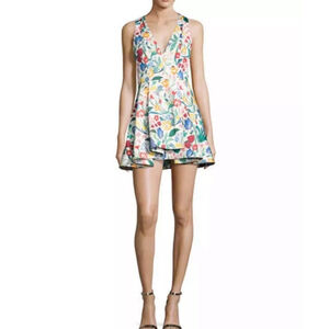 Alice & Olivia Tanner White Floral Summer Mini Dress Size 8 Asymmetrical Skirt